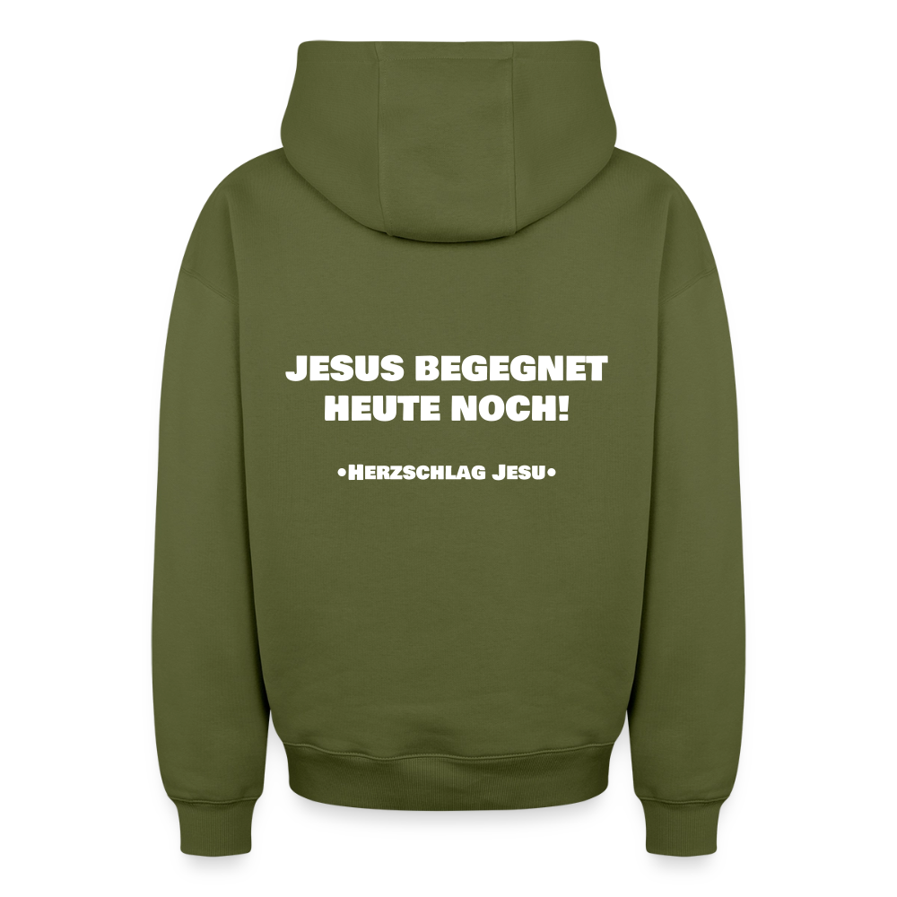 Oversized Heavyweight Kapuzenjacke - Jesus begegnet heute noch - Khaki