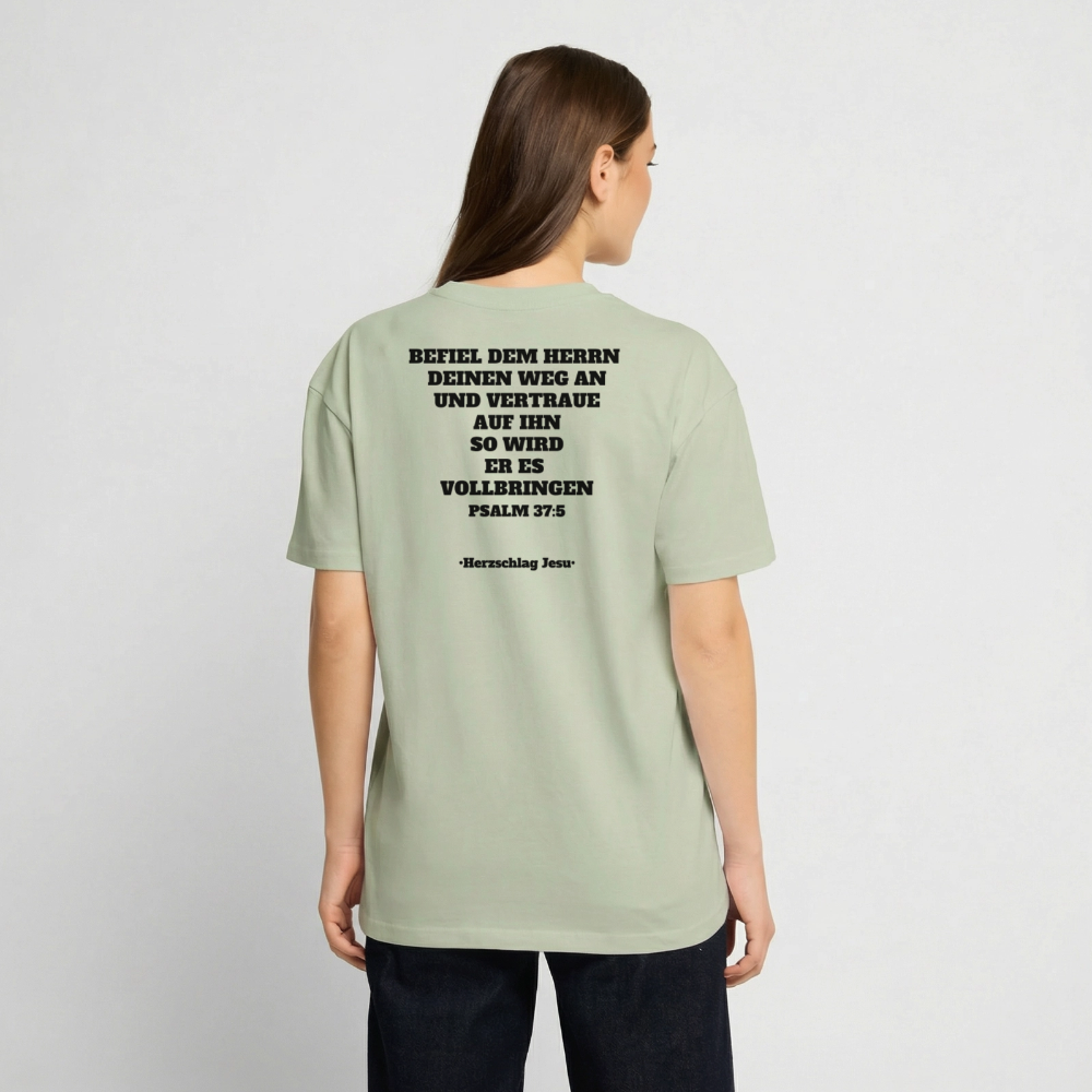 Oversized Heavyweight Unisex T-Shirt - Psalm 37:5 - Leichtes Salbeigrün 