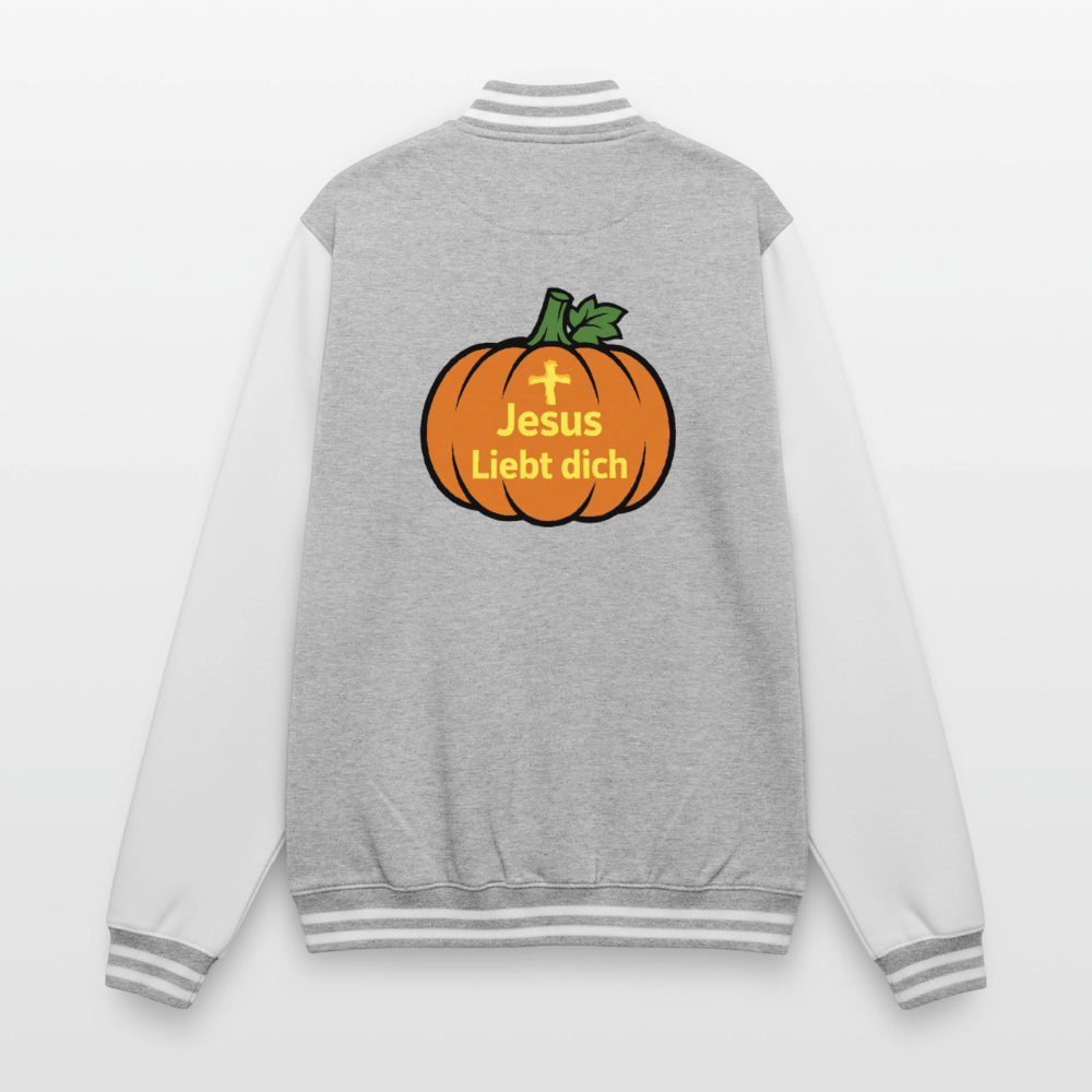College-Sweatjacke - Halloween Jesus Liebt dich Design - Grau meliert/Weiß