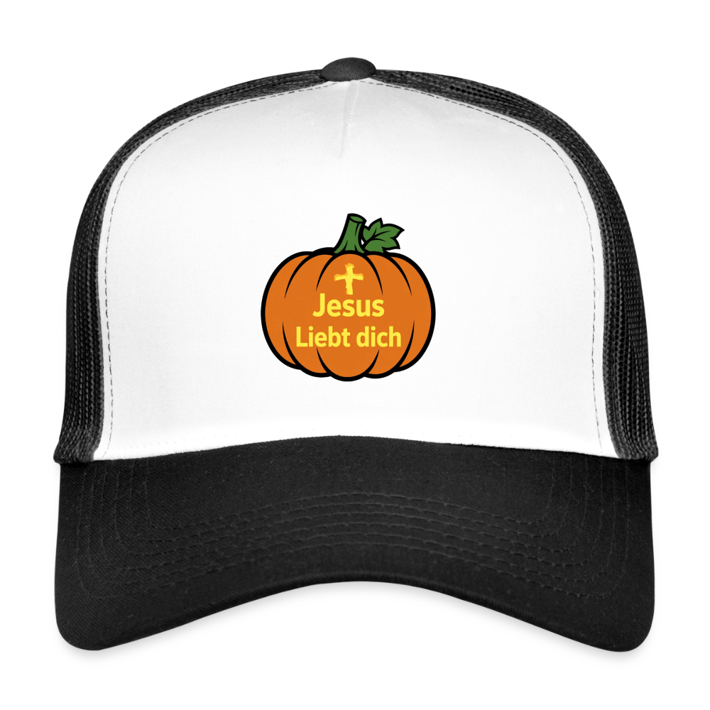 Trucker Cap - Halloween Jesus Liebt dich Design - Weiß/Schwarz