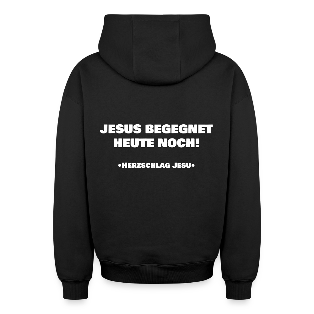 Oversized Heavyweight Kapuzenjacke - Jesus begegnet heute noch - Schwarz