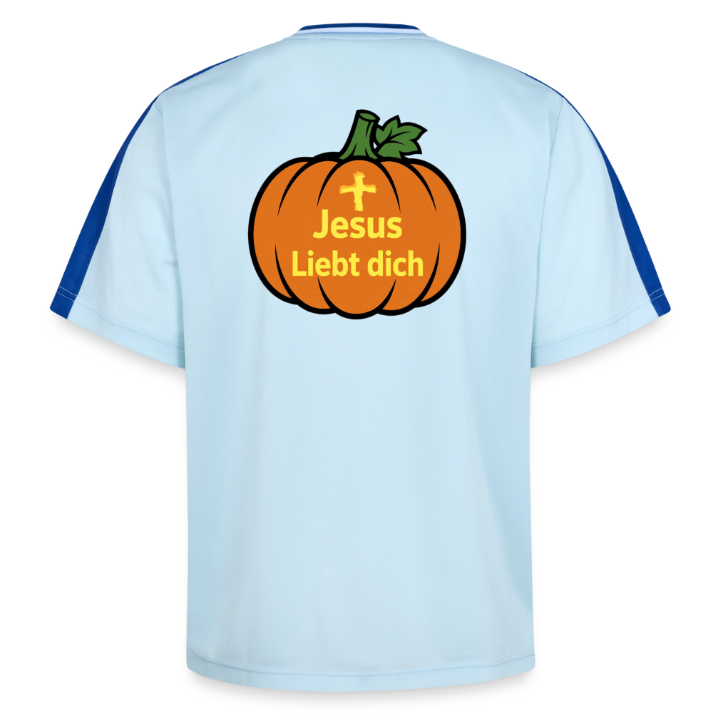 Football T-Shirt - Halloween Jesus Liebt dich Design - Hellblau/Dunkelblau