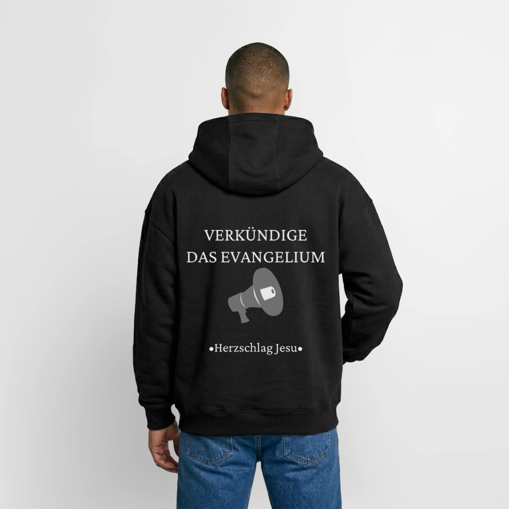 Oversized Heavyweight Kapuzenjacke - Verkündige das Evangelium - Schwarz