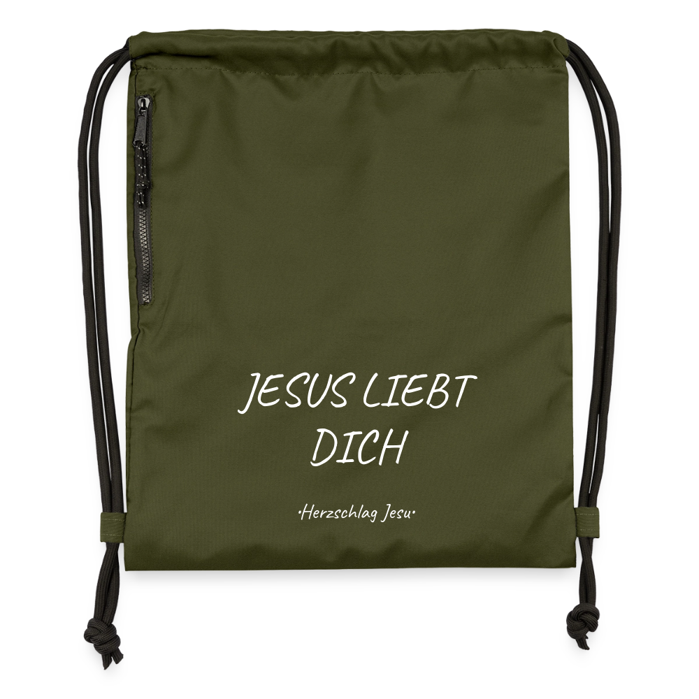 Turnbeutel - Jesus liebt dich - military Green