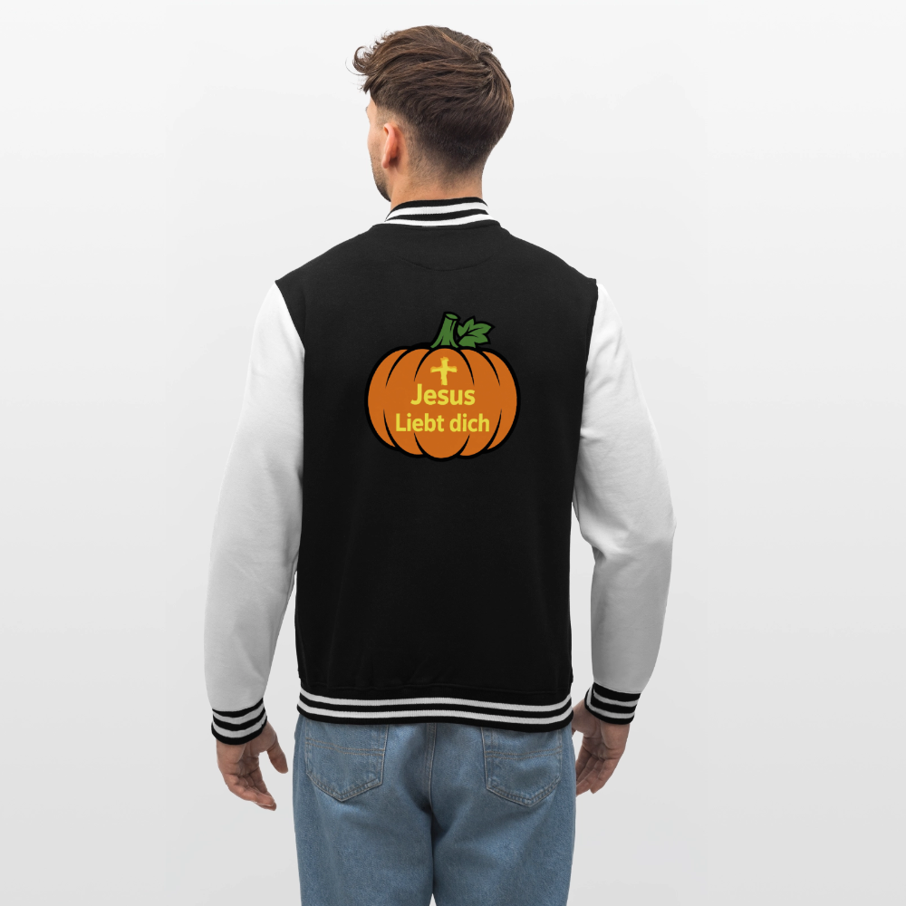 College-Sweatjacke - Halloween Jesus Liebt dich Design - Schwarz/Weiß