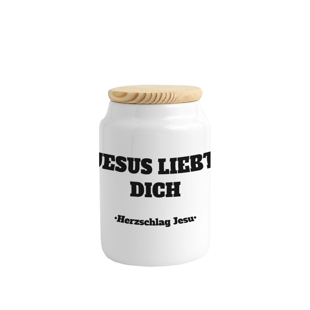 Panorama Keksdose mit Holzdeckel - Jesus liebt dich - Weiß