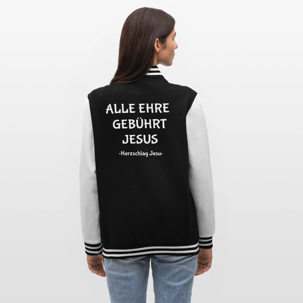 College-Sweatjacke - Alle ehre gebührt Jesus - Schwarz/Weiß