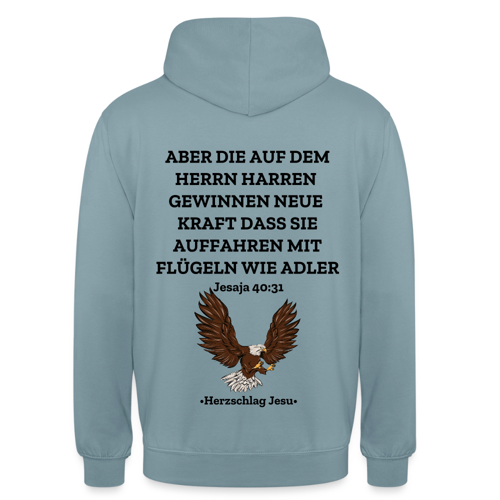 Unisex Hoodie - Jesaja 40:31 - Mit Adler - Nebelblau