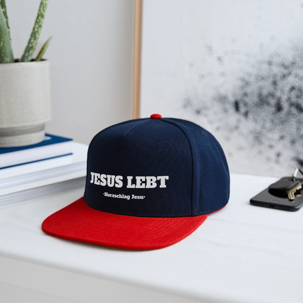 Snapback Cap - Jesus Lebt - Navy/Rot