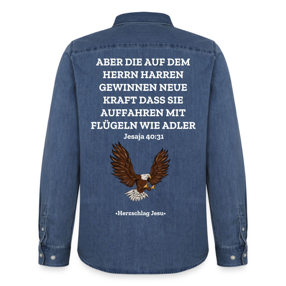 Männer Jeanshemd - Jesaja 40:31 mit Adler - verwaschenes Mittelblau 