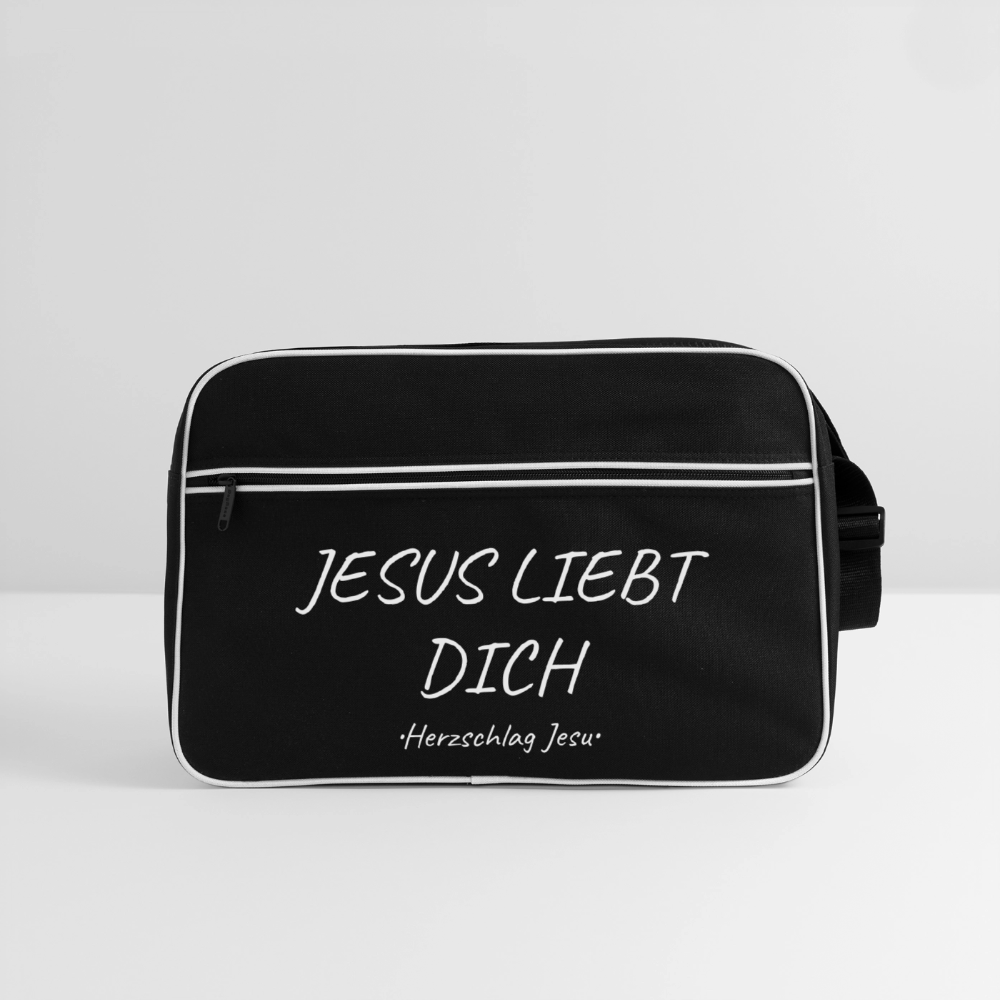 Retro Tasche - Jesus liebt dich - Schwarz/Weiß