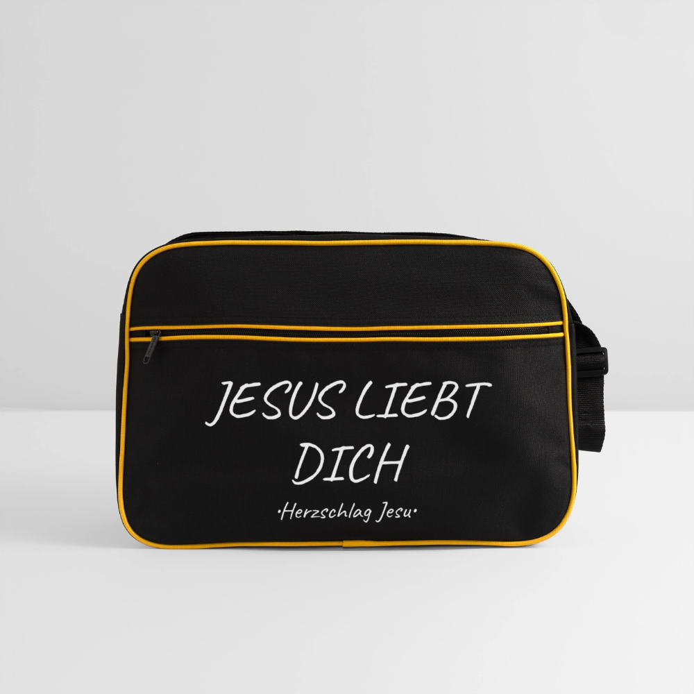 Retro Tasche - Jesus liebt dich - Schwarz/Gold