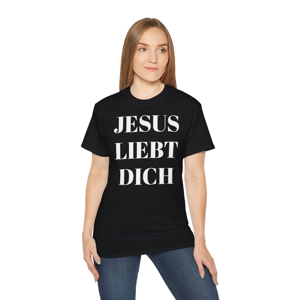 Jesus liebt dich vorne und Jesus hört dich hinten - Heavyweight T-Shirt