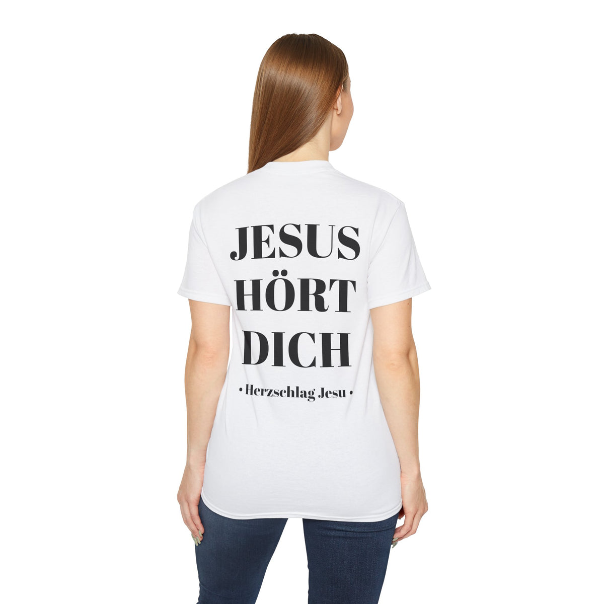 Jesus liebt dich vorne und Jesus hört dich hinten - Heavyweight T-Shirt
