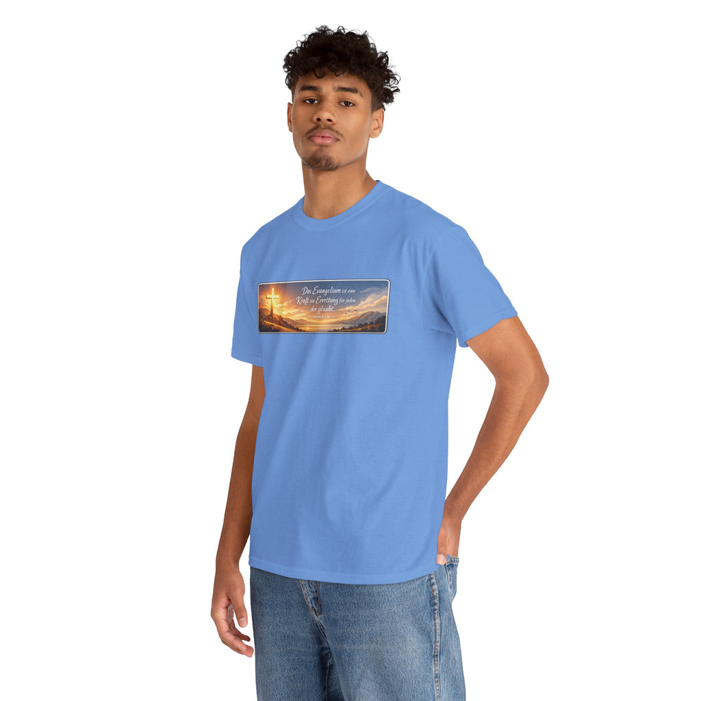 Römer 1:16 ,,Das Evangelium ist eine kraft zur Errettung für jeden der Glaubt,, Design T-Shirt