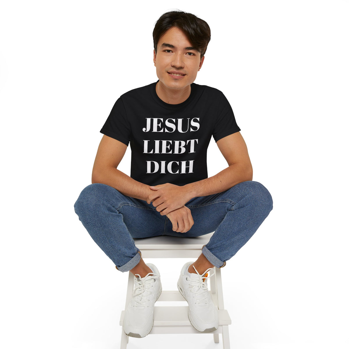 Jesus liebt dich vorne und Jesus hört dich hinten - Heavyweight T-Shirt