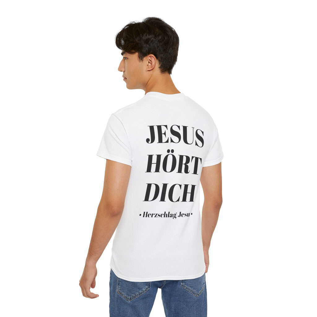 Jesus liebt dich vorne und Jesus hört dich hinten - Heavyweight T-Shirt