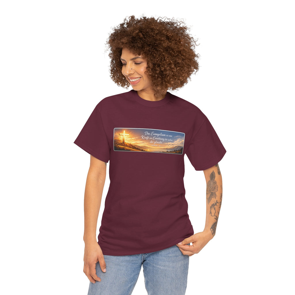 Römer 1:16 ,,Das Evangelium ist eine kraft zur Errettung für jeden der Glaubt,, Design T-Shirt